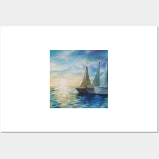 impressionism impressionist art ocean sunset sunrise sailboat nautical Posters and Art